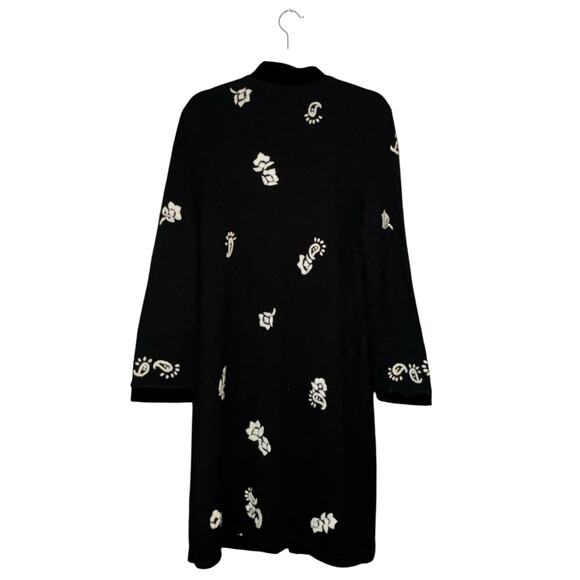 Vintage Josephine Chaus Cardigan Jacket L Black Long Embroidered Velvet Trim - Picture 5 of 16